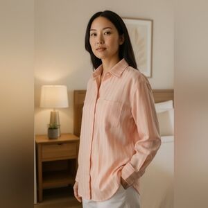 Siliteelon Luxury Womens Peach Striped Button-Up Shirt Small NWOT